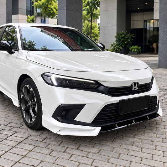 Pearl white and gloss black 3-piece front bumper lip splitter kit installed on 2022-2024 Honda Civic (1)