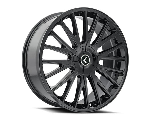 Gloss black Kraze Double Down 17x8 wheel with aggressive multi-spoke design (1)