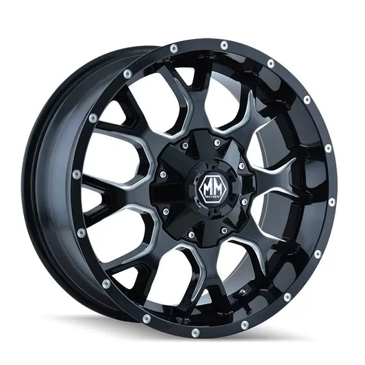Gloss black milled wheel with geometric design pattern, 17x7.5 size (1)