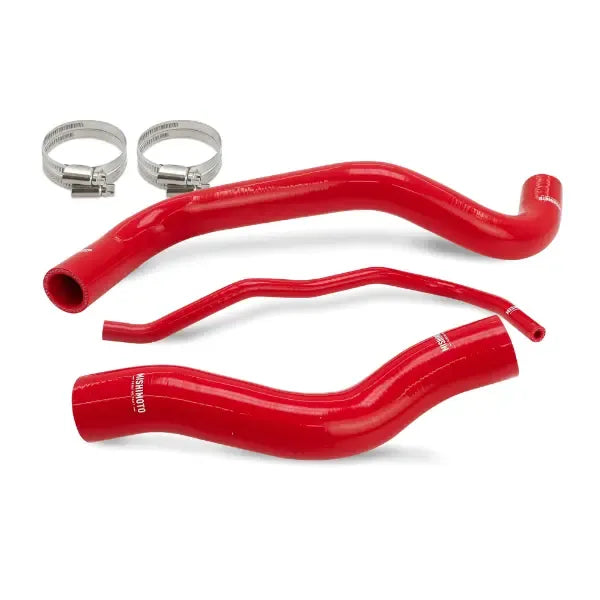 Red silicone coolant hose kit with upper and lower radiator hoses and clamps (1)