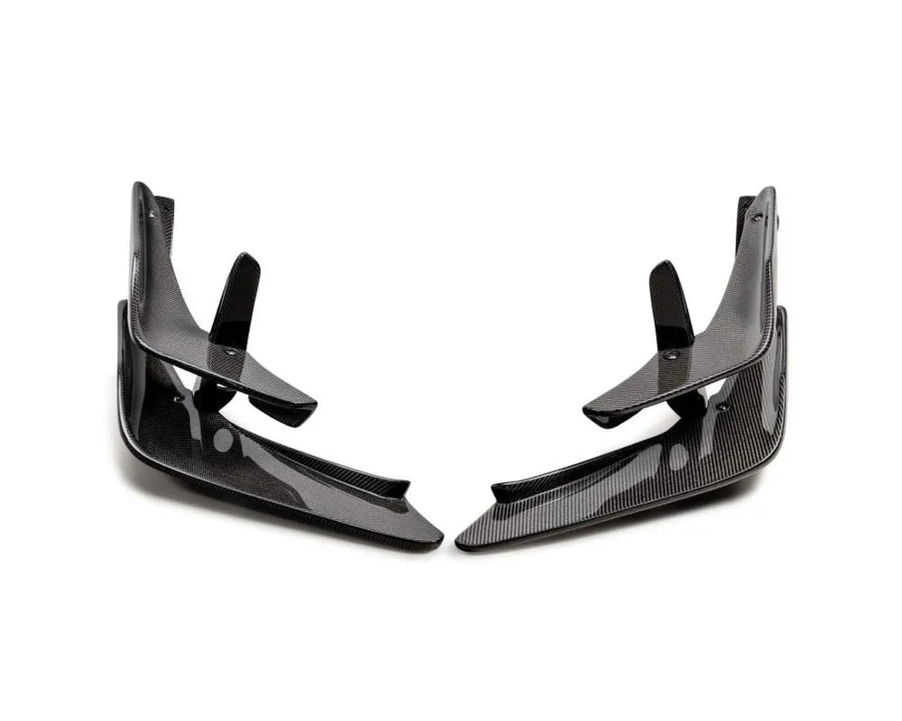 Seibon carbon fiber front bumper canards installed on Honda Civic, showing gloss finish detail (2)