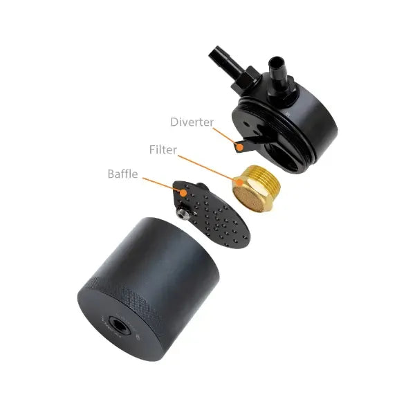 Baffled oil catch can with bronze filter and compact canister (3)