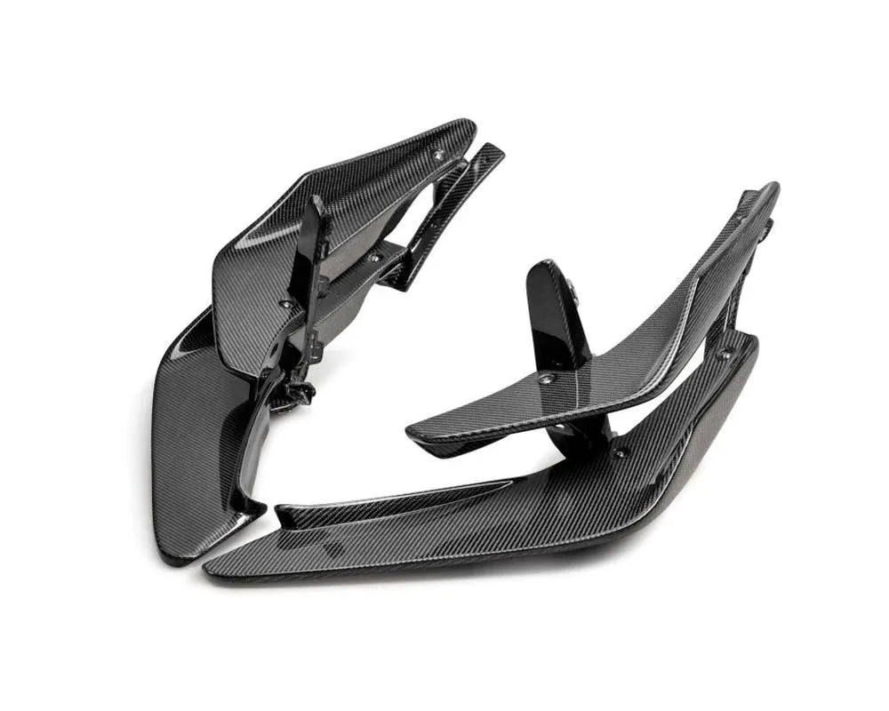 Seibon carbon fiber front bumper canards installed on Honda Civic, showing gloss finish detail (5)