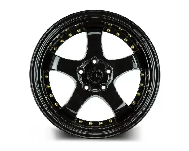 AodHan Wheels AH03 Wheel 18x10.5 5x114.3 25 Full Gloss Black with Gold Rivet