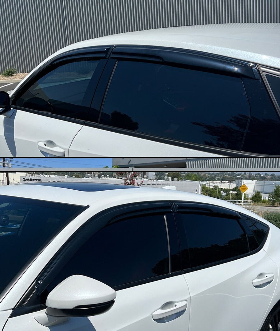 Side view of black tinted window visors on a white 2023-2026 Acura Integra