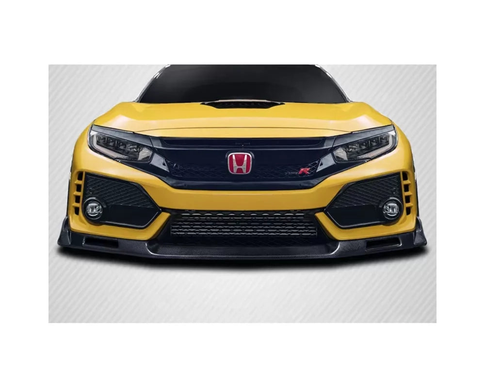 Carbon fiber front lip spoiler mounted on 2017-2021 Honda Civic Type-R bumper (1)