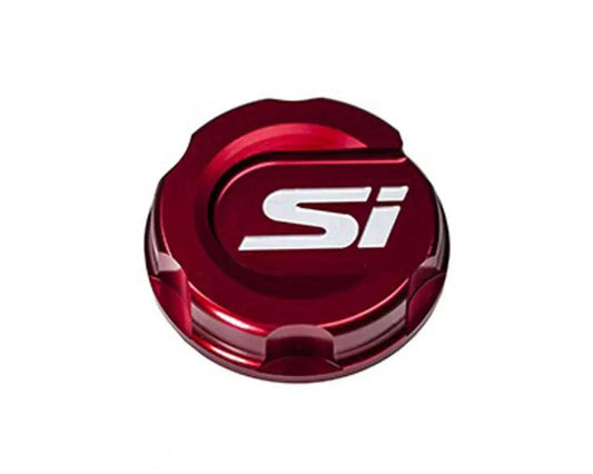 Red oil cap with embossed Si logo for Honda Civic engine bay
