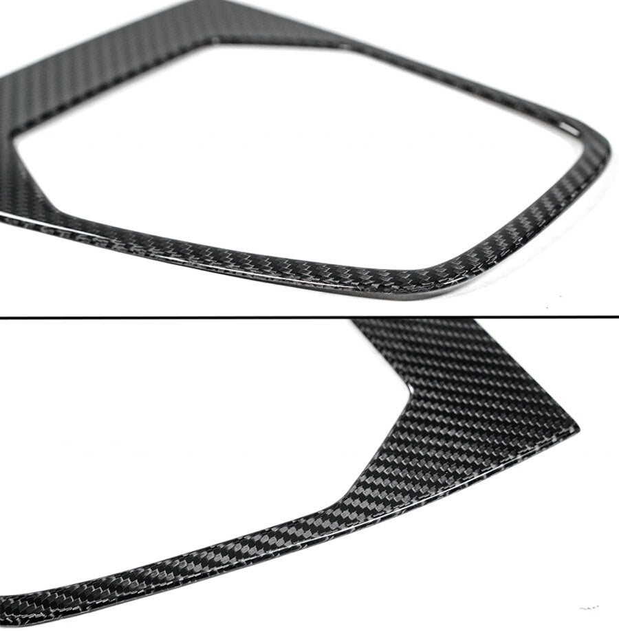 Carbon fiber gear shift console trim with glossy 3K weave finish installed on Toyota GR86 interior (5)
