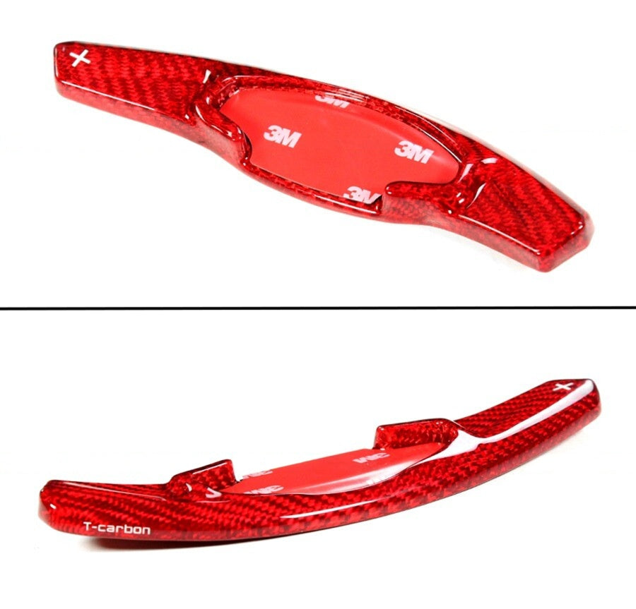 Red carbon fiber paddle shifter extensions mounted on Honda Accord steering wheel (3)