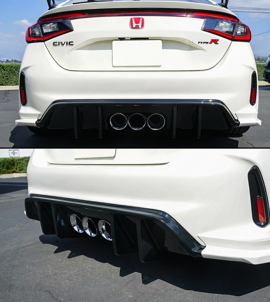 Gloss Black Shark Fin Rear Bumper Diffuser [for 2023-2025 Honda Civic Type-R FL5]