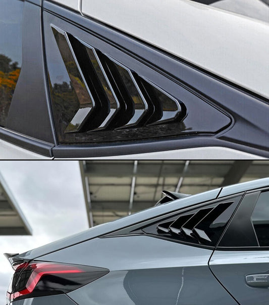 Pair of glossy black quarter panel louvers installed on 2022-2026 Honda Civic Hatchback (1)