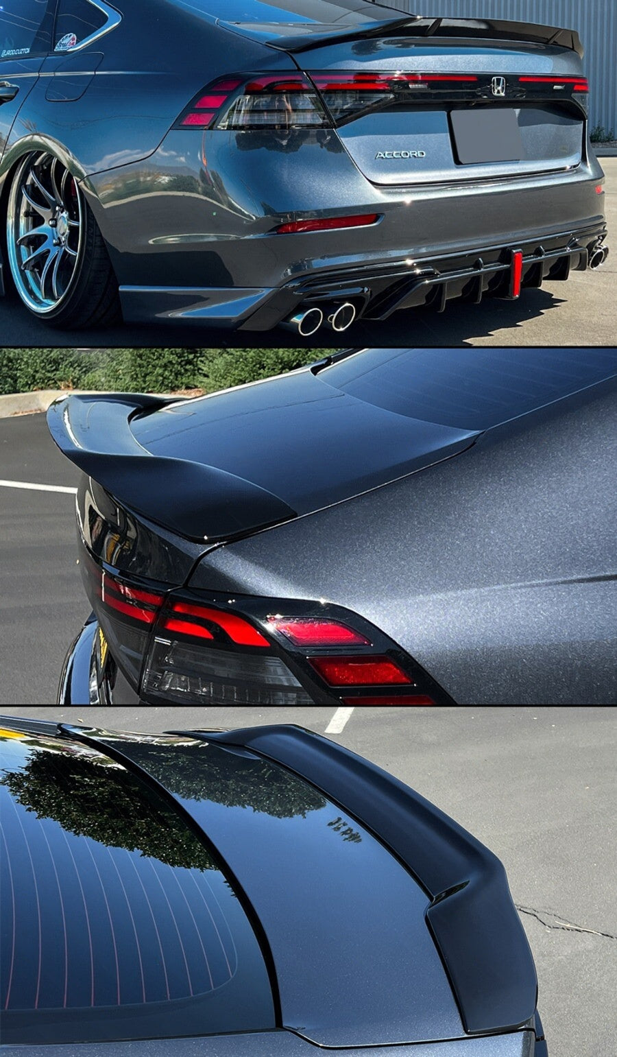 Black JDM duckbill trunk spoiler and roof spoiler mounted on 2023-2026 Honda Accord (2)
