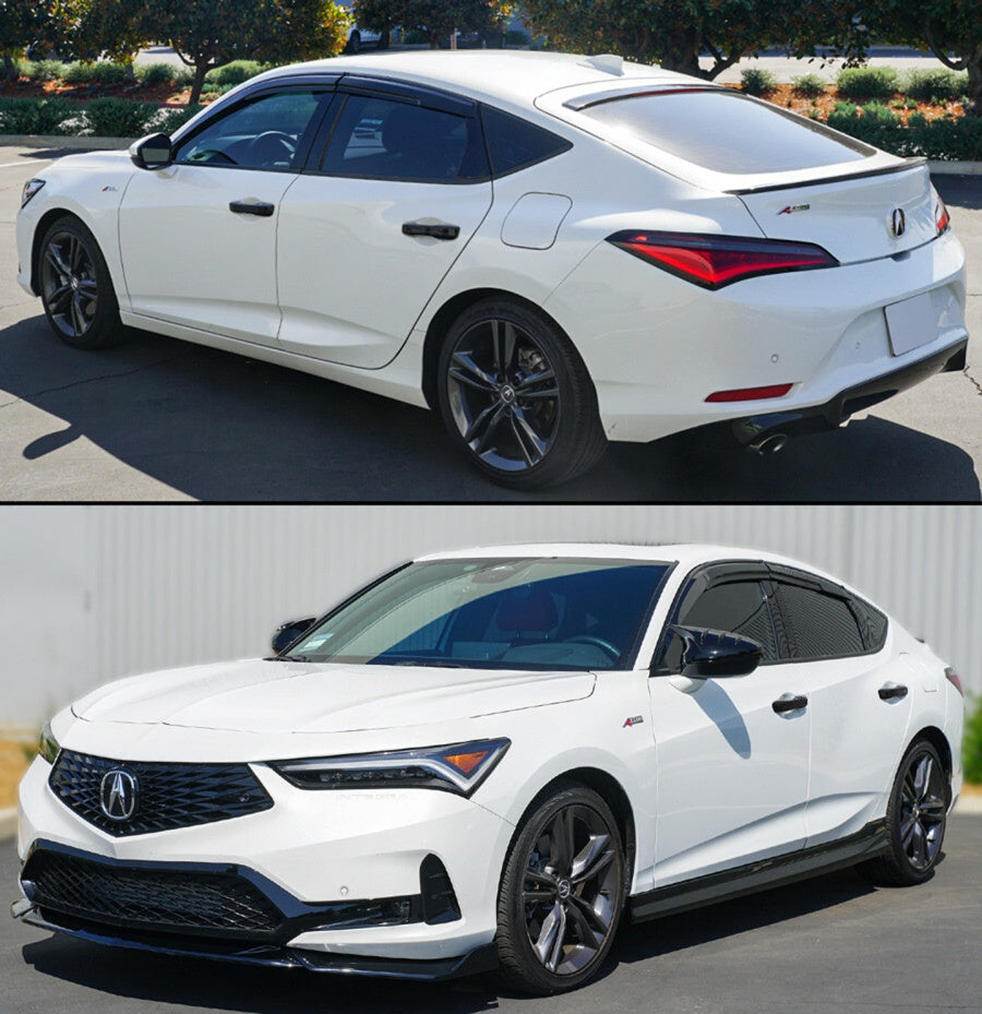 White 2023-26 Acura Integra three-quarter view with gloss black door handle covers installed