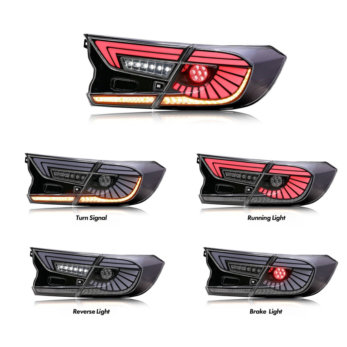Pair of black sequential LED tail lights with grey lens for Honda Accord (4)