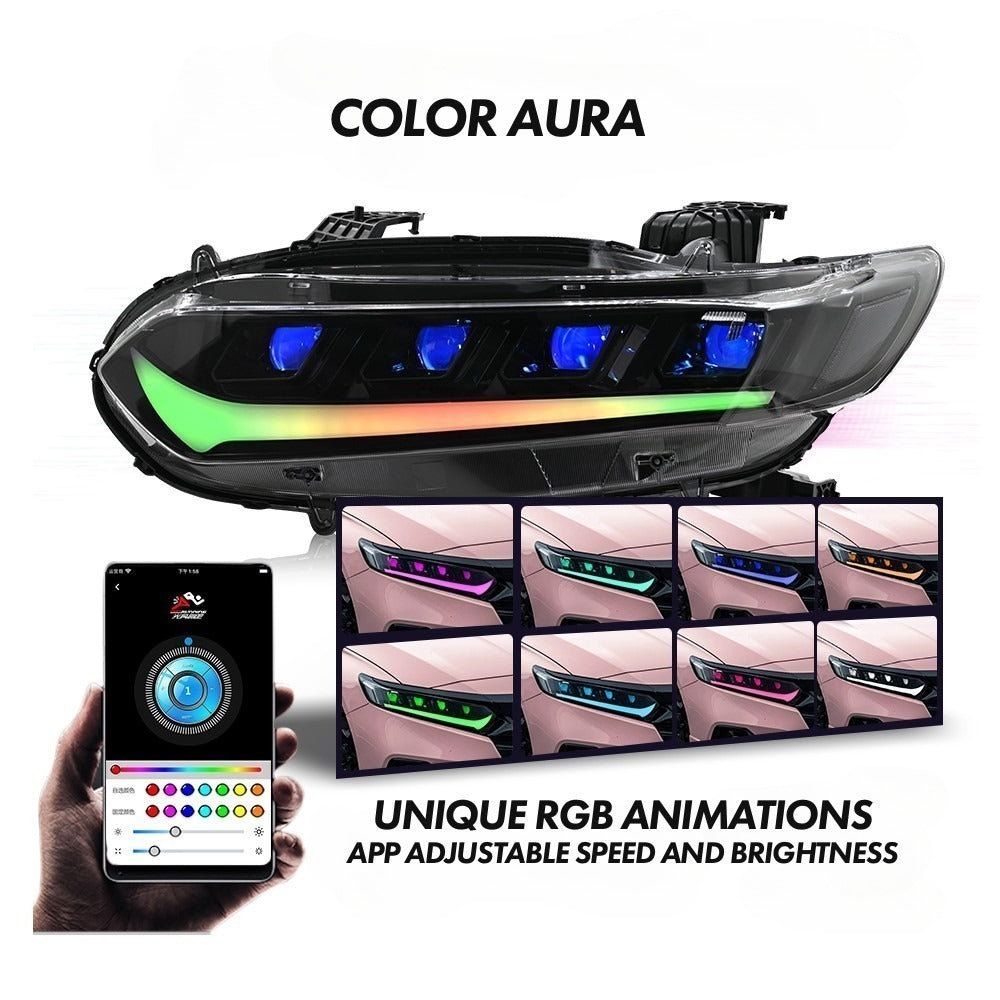 Pair of RGB LED sequential projector headlights with illuminated daytime running lights (5)