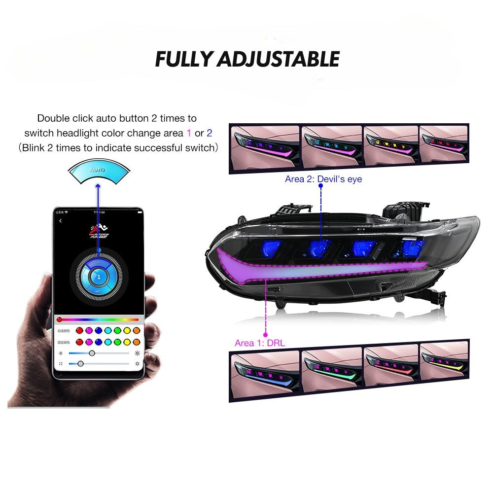 Pair of RGB LED sequential projector headlights with illuminated daytime running lights (7)