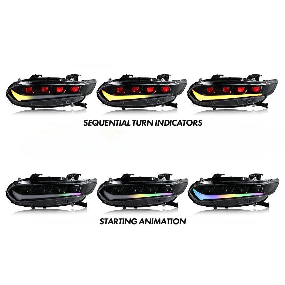 Pair of RGB LED sequential projector headlights with illuminated daytime running lights (9)