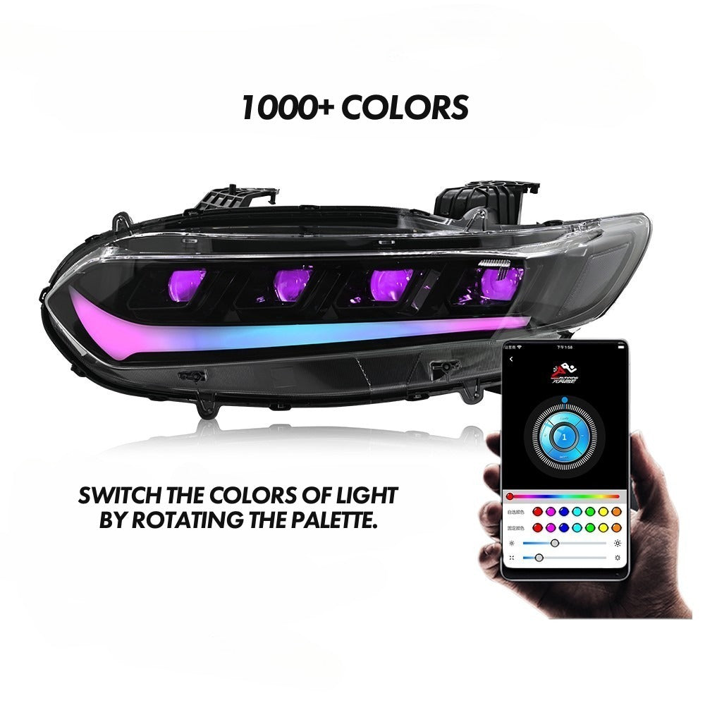 Pair of RGB LED sequential projector headlights with illuminated daytime running lights (6)