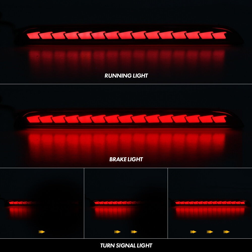 Rear sequential reflector light patterns for 2022+ Honda Civic sedan in red, showing running, brake, and turn signal modes