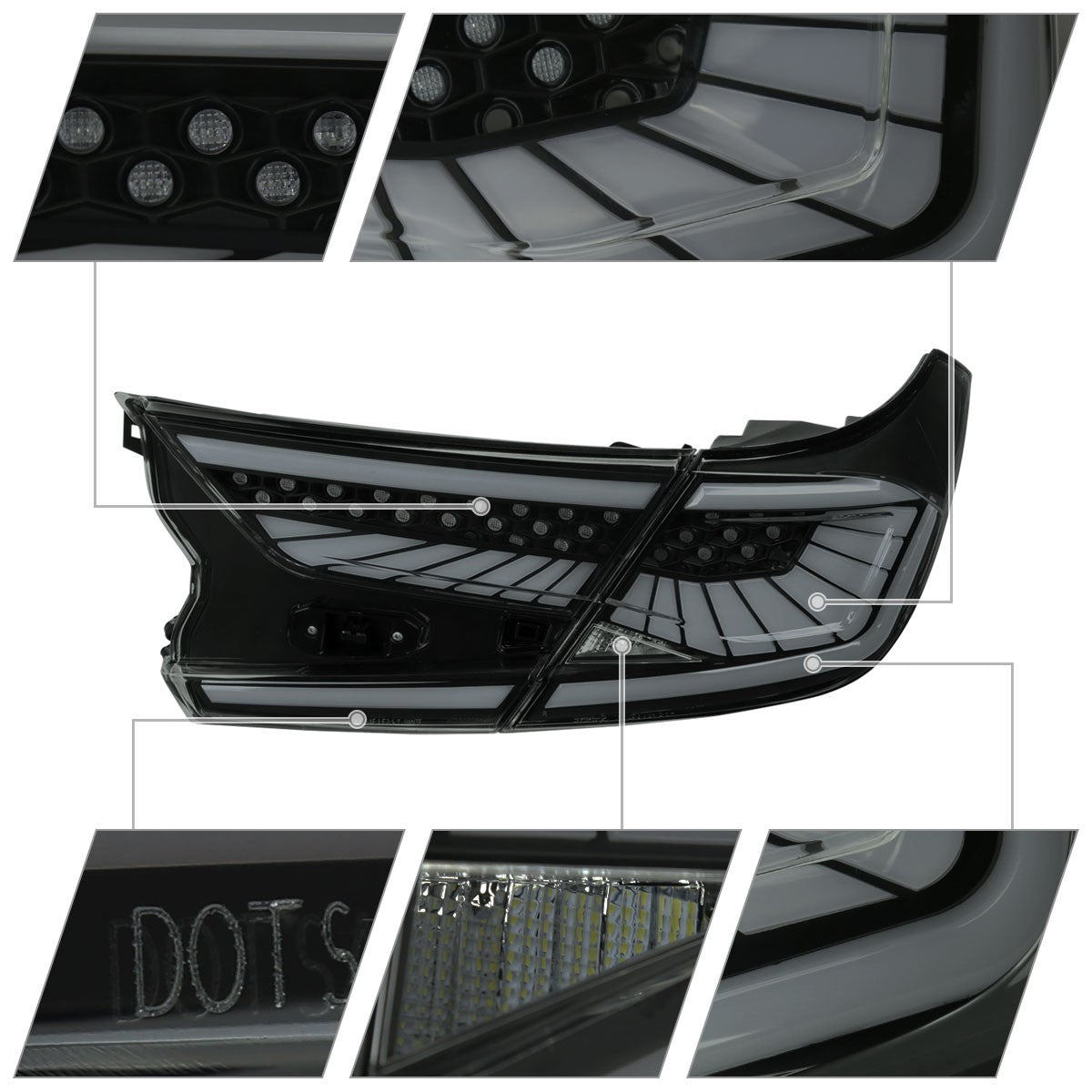 Black/Smoke LED tail lights for Honda Accord with sequential turn signal design. (6)