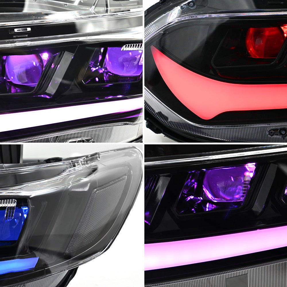 Pair of RGB LED sequential projector headlights with illuminated daytime running lights (10)