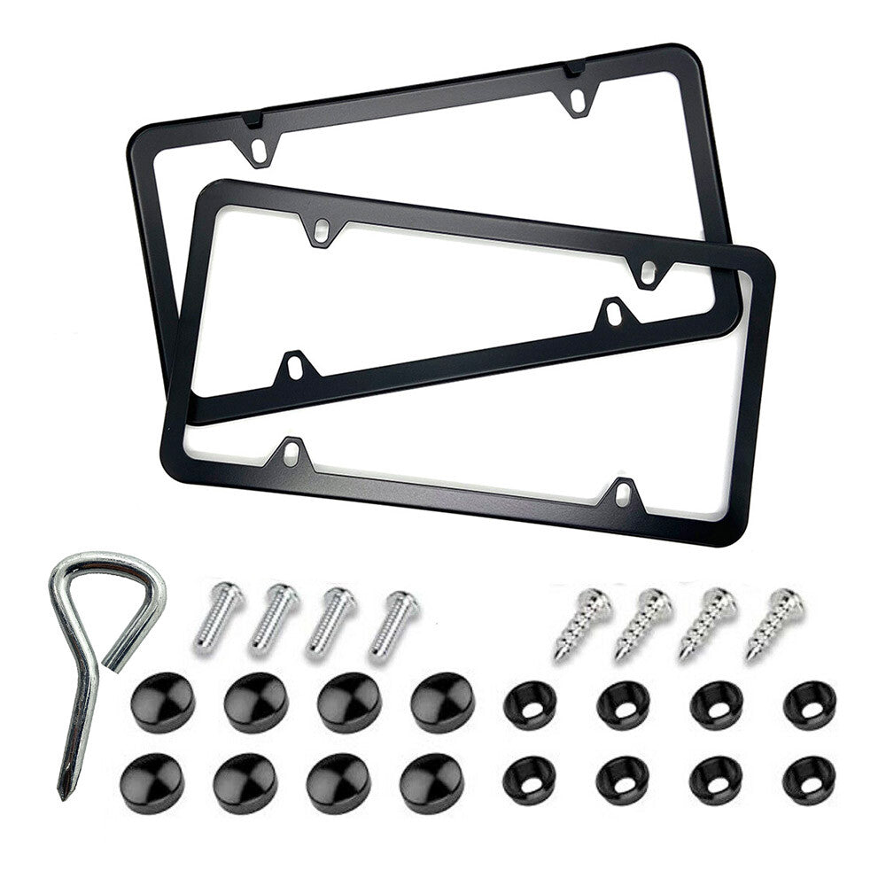 Black stainless steel license plate frame with screw caps (2)