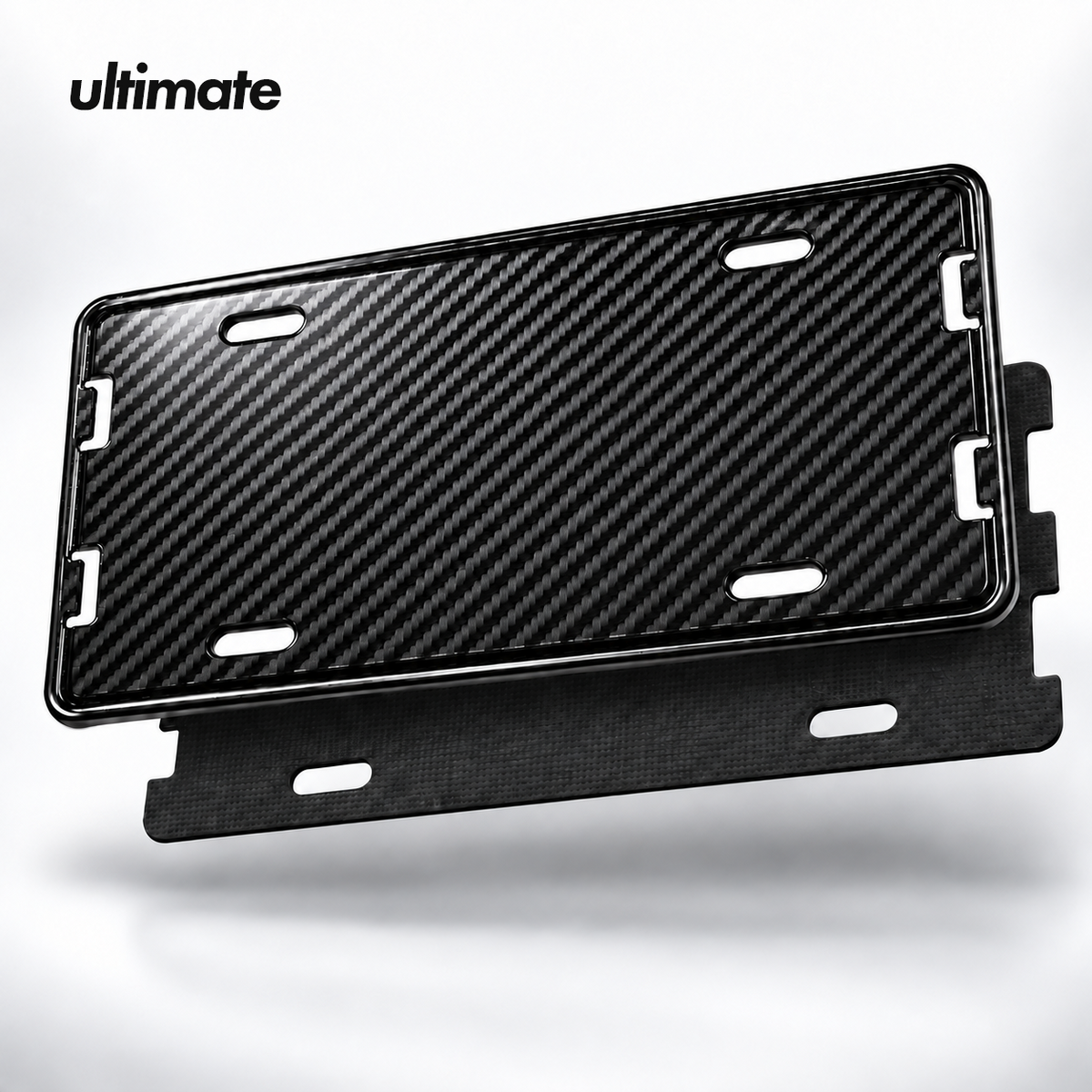 Carbon fiber license plate frame with visible weave texture and gloss finish. (1)